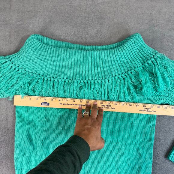 Rock & Roll Cowgirl Womens Teal Green Knitted Fringe Sweater Chunky Core Large‎ - Picture 4 of 7